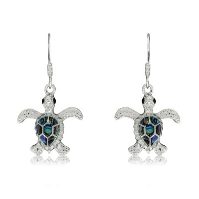 Green Turtle Silver Earrings